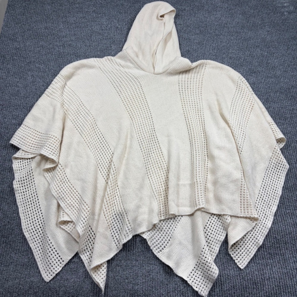 Mudd Womens Cream Open Knit Hooded Poncho Sweater Acrylic One Size Boho Wrap